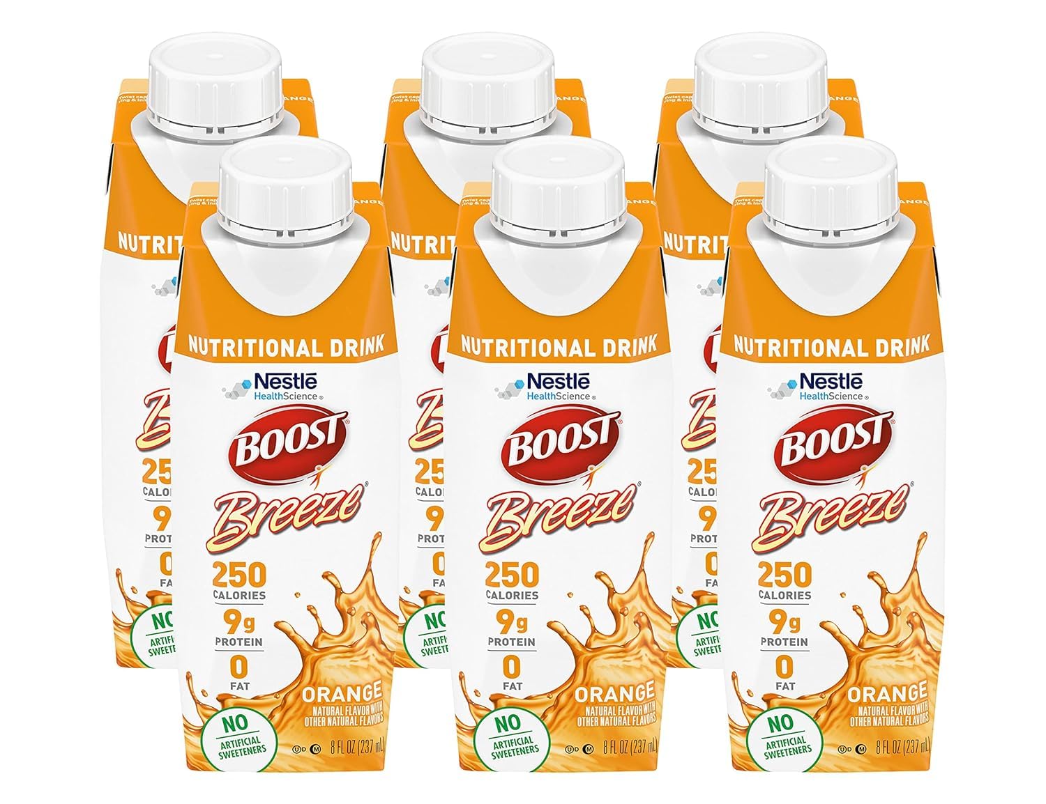 BOOST Breeze Orange bottle front for on the go nutrition.