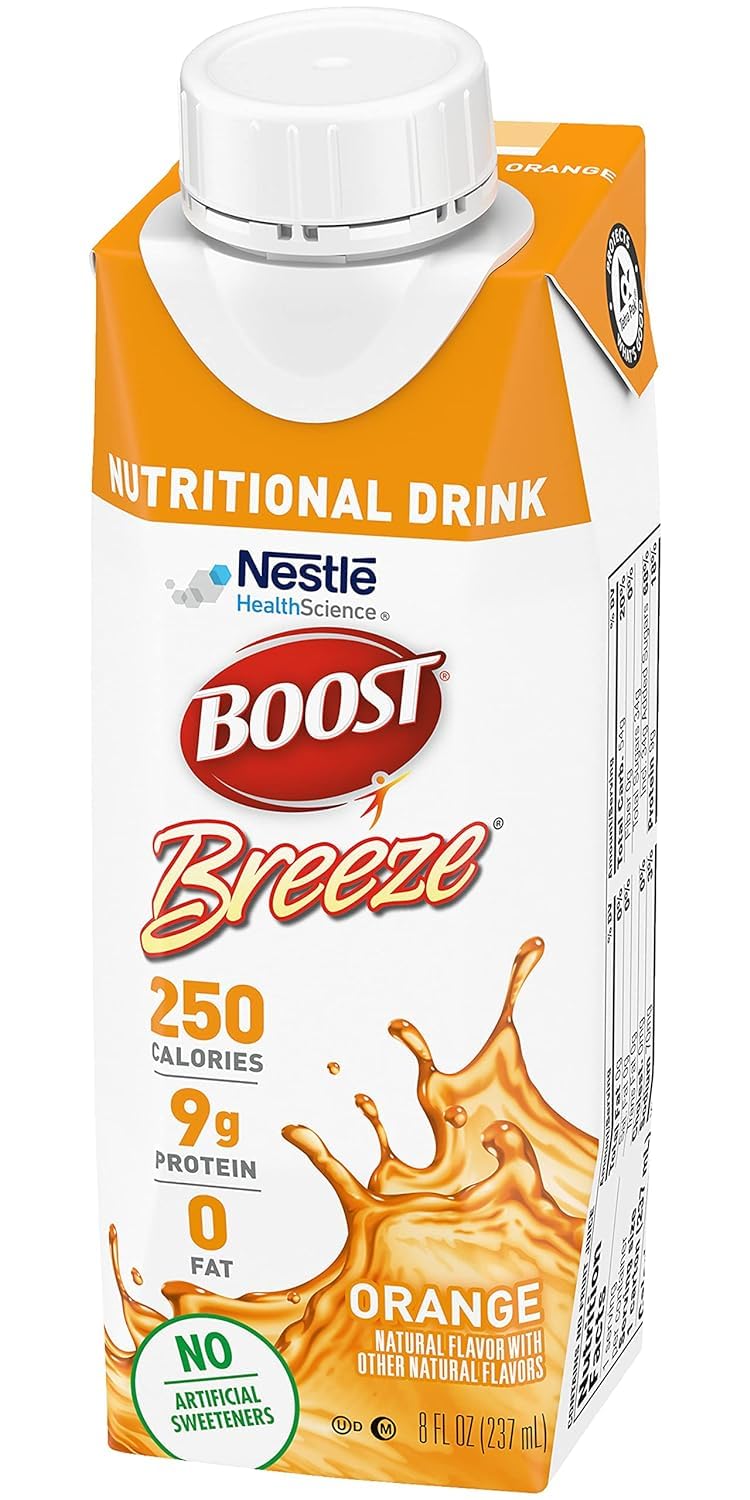 Chilled BOOST Breeze orange nutritional drink ready to serve.