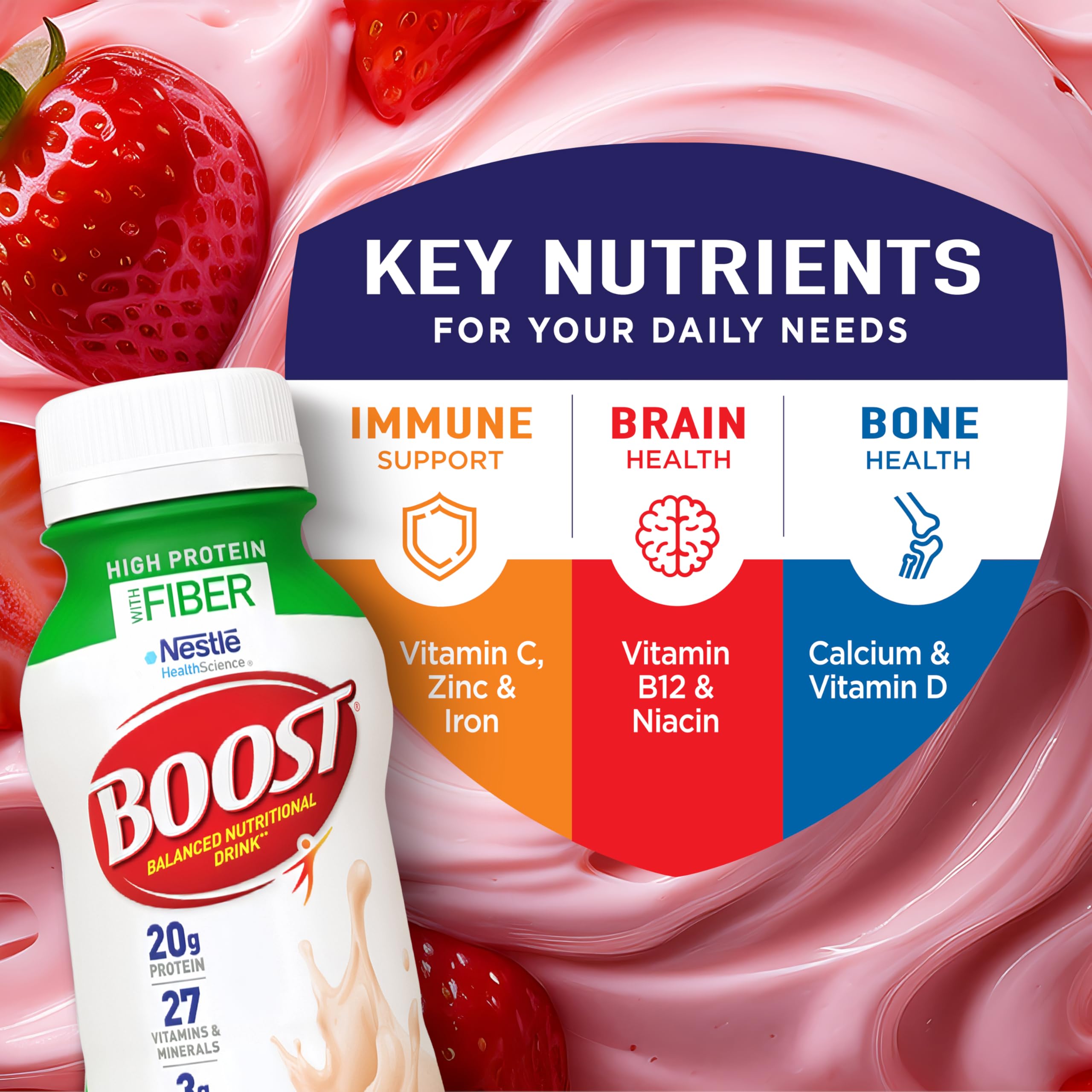 BOOST Creamy Strawberry flavor cup close-up highlighting creamy texture and taste.