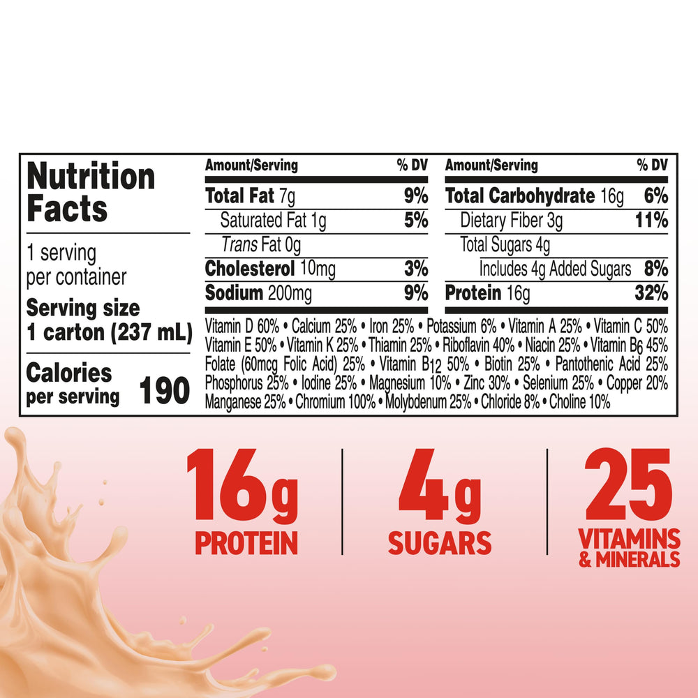 BOOST Glucose Control strawberry close-up emphasizes flavor and protein content