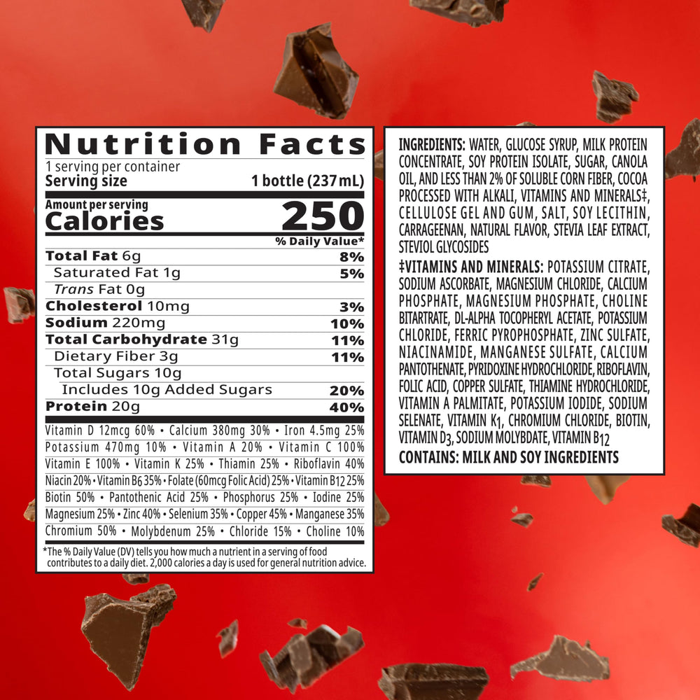 BOOST High Protein with Fiber chocolate ingredient list notes fiber and protein blend