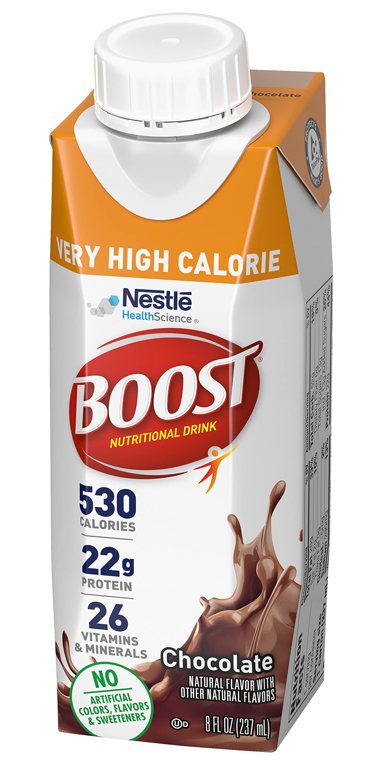 BOOST nutrition facts label close-up communicates essential vitamins.