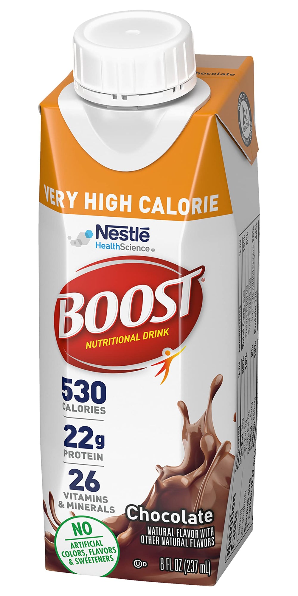 BOOST nutrition facts label close-up communicates essential vitamins.