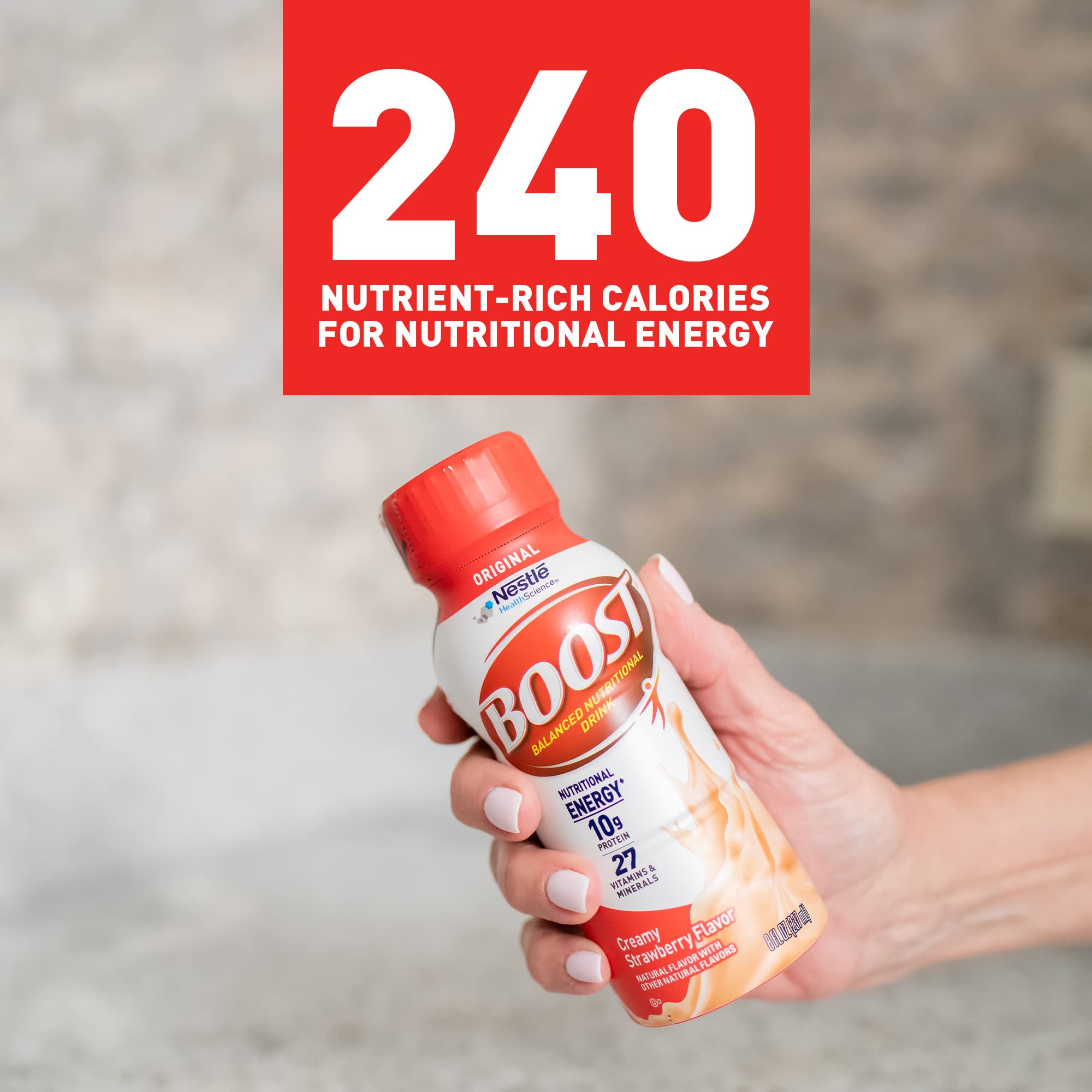 Pack of 24 BOOST Original Creamy Strawberry bottles for daily nutrition