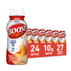 BOOST Original peaches and creme bottle for convenient nutrition on the go.