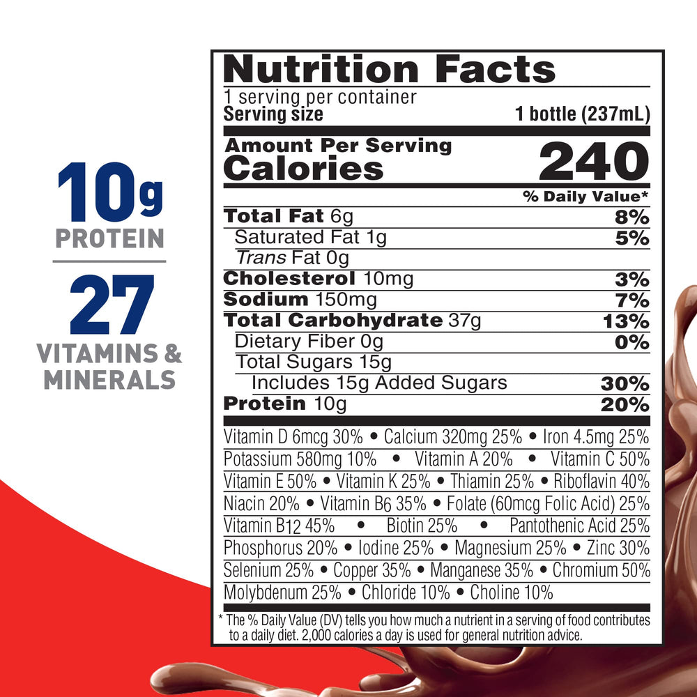 BOOST Original Rich Chocolate label closeup highlighting key nutrients