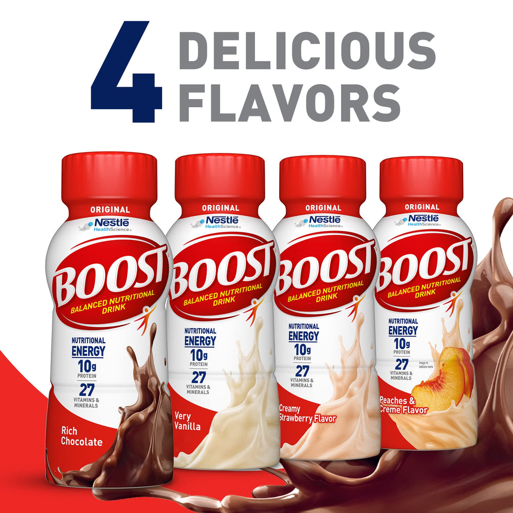 BOOST Original Rich Chocolate cup with milk froth suggesting tasty energy
