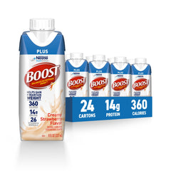 BOOST Plus Creamy Strawberry bottle front ready-to-drink nourishment on the go.