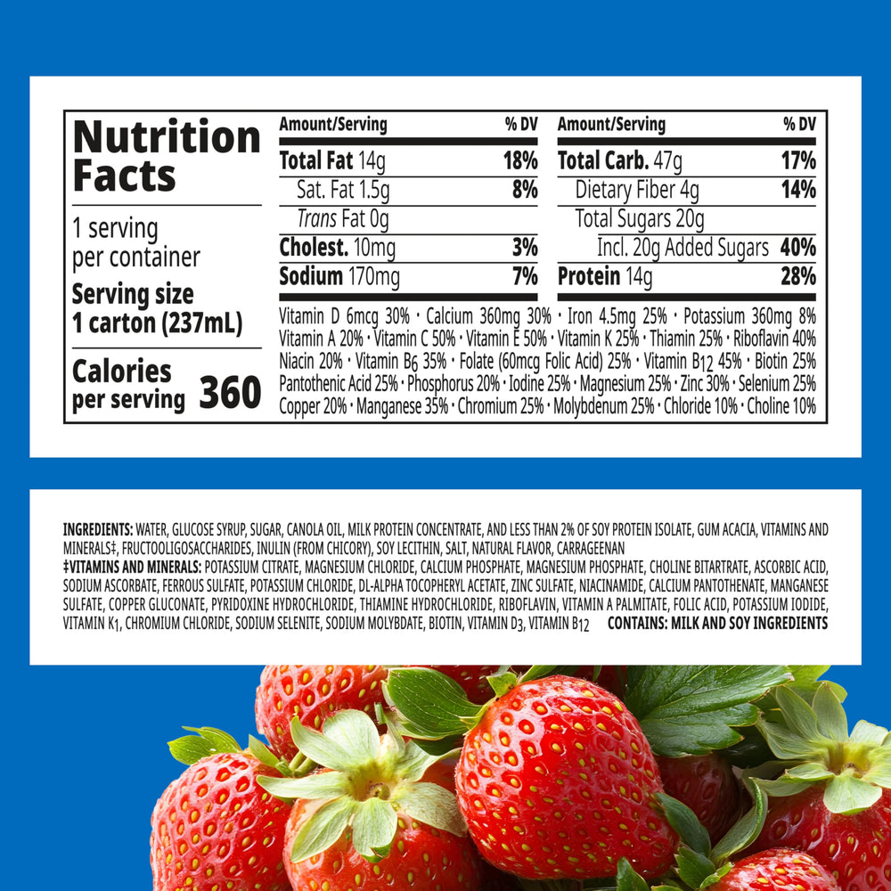 BOOST Plus creamy strawberry close-up texture suggests a velvety shake experience.