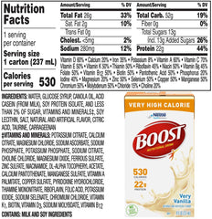 BOOST Very High Calorie Vanilla label close-up with vitamins and minerals