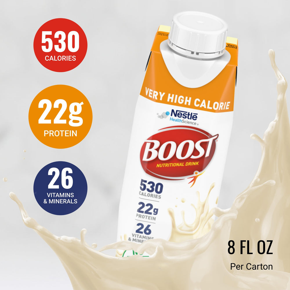 Close-up of BOOST nutrition facts label with vitamins and minerals