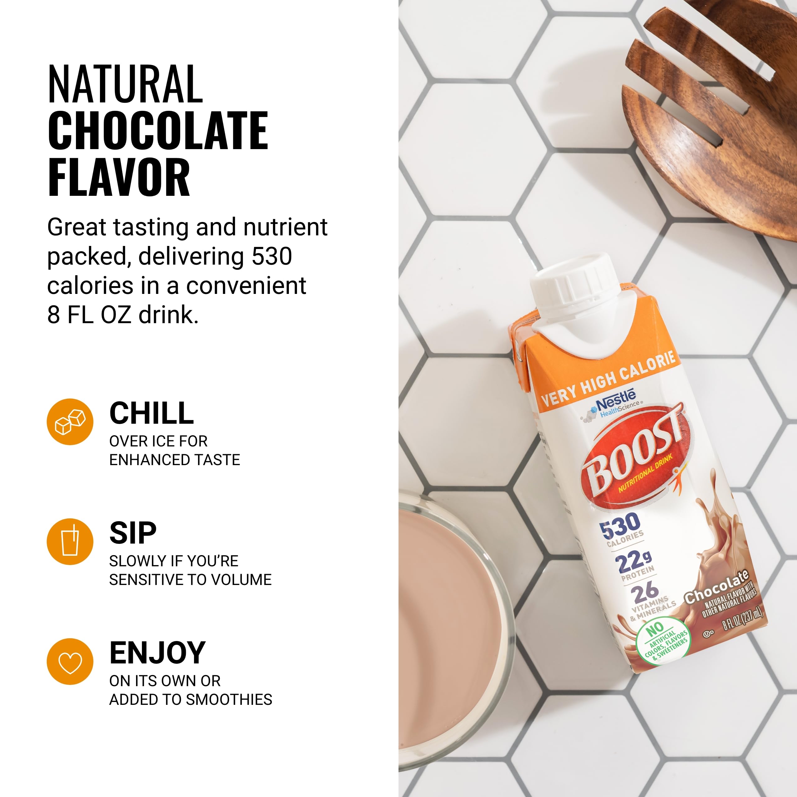 Boost Very High Calorie Chocolate ready-to-drink bottle for easy daily use.