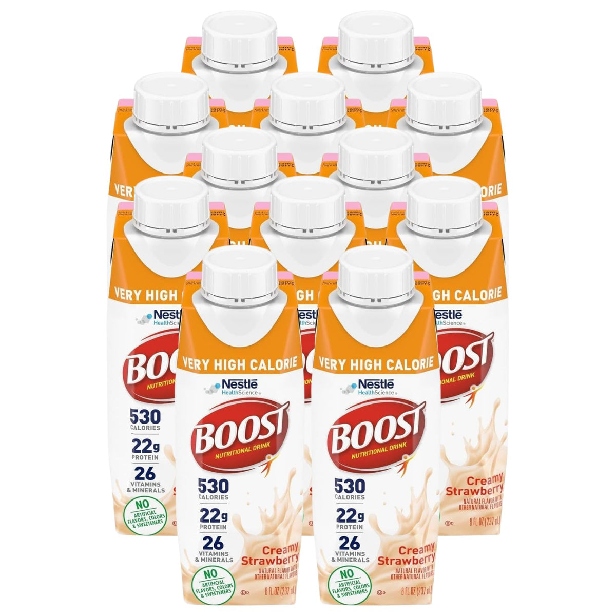 BOOST Very High Calorie Creamy Strawberry bottle ready for a high-energy snack.