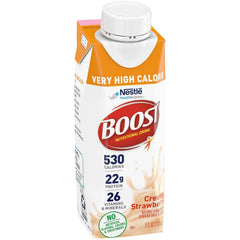 BOOST Very High Calorie Creamy Strawberry packaging and nutrition panel.