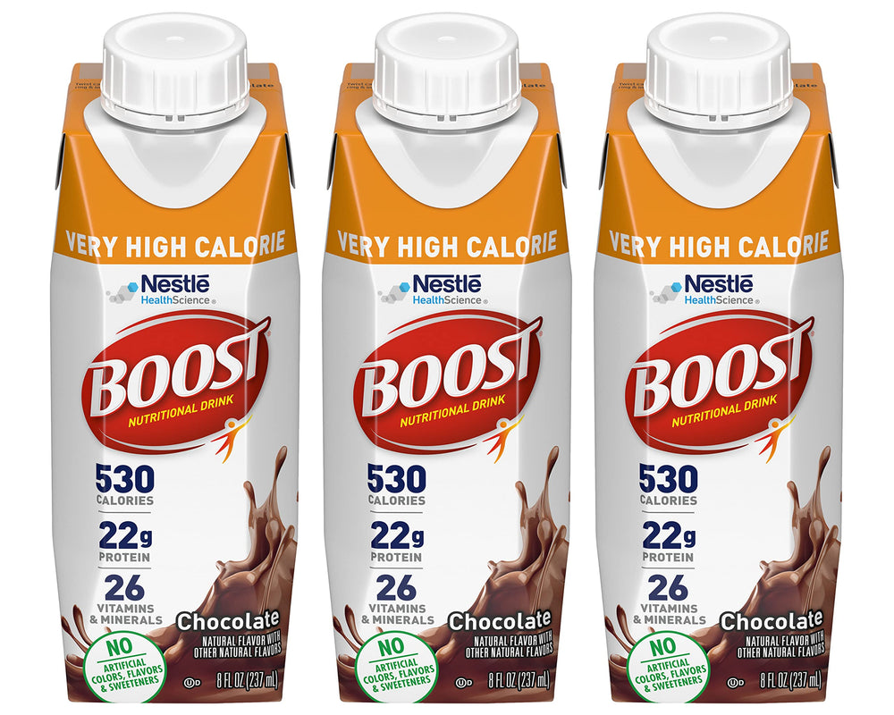 BOOST Very High Calorie Drink vanilla bottle for on-the-go energy and nourishment.