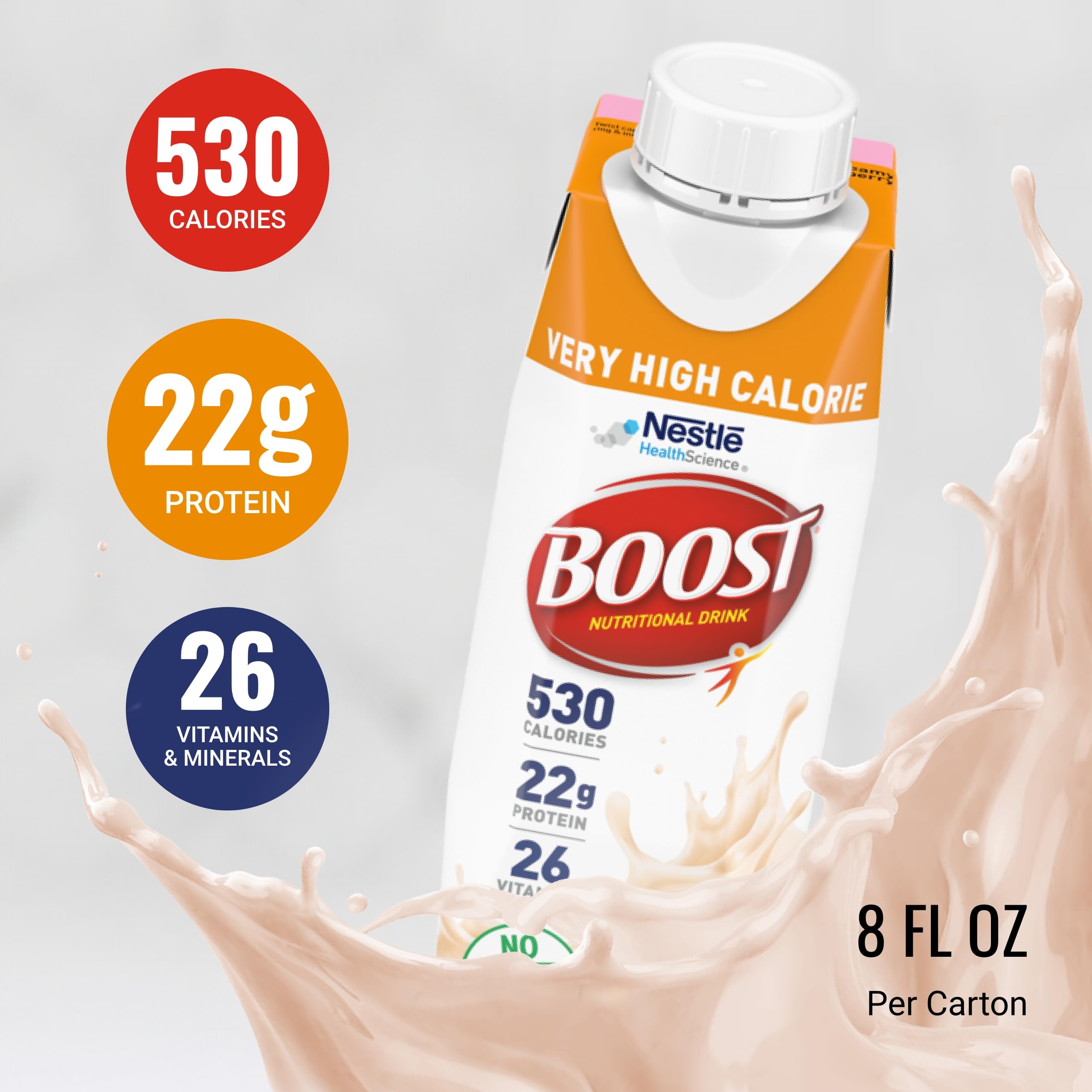 BOOST Very High Calorie Strawberry Drink front pack for easy storage