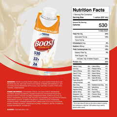BOOST Vanilla 24-pack display highlighting calorie-dense nutrition for daily energy