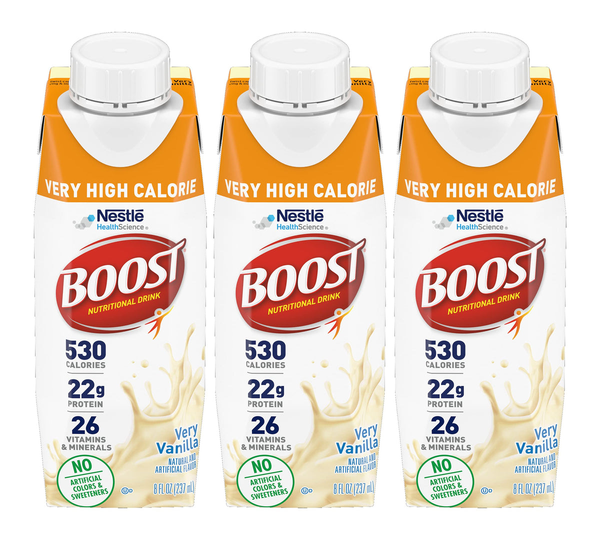 BOOST VHC Vanilla bottle on counter for daily nutrition.