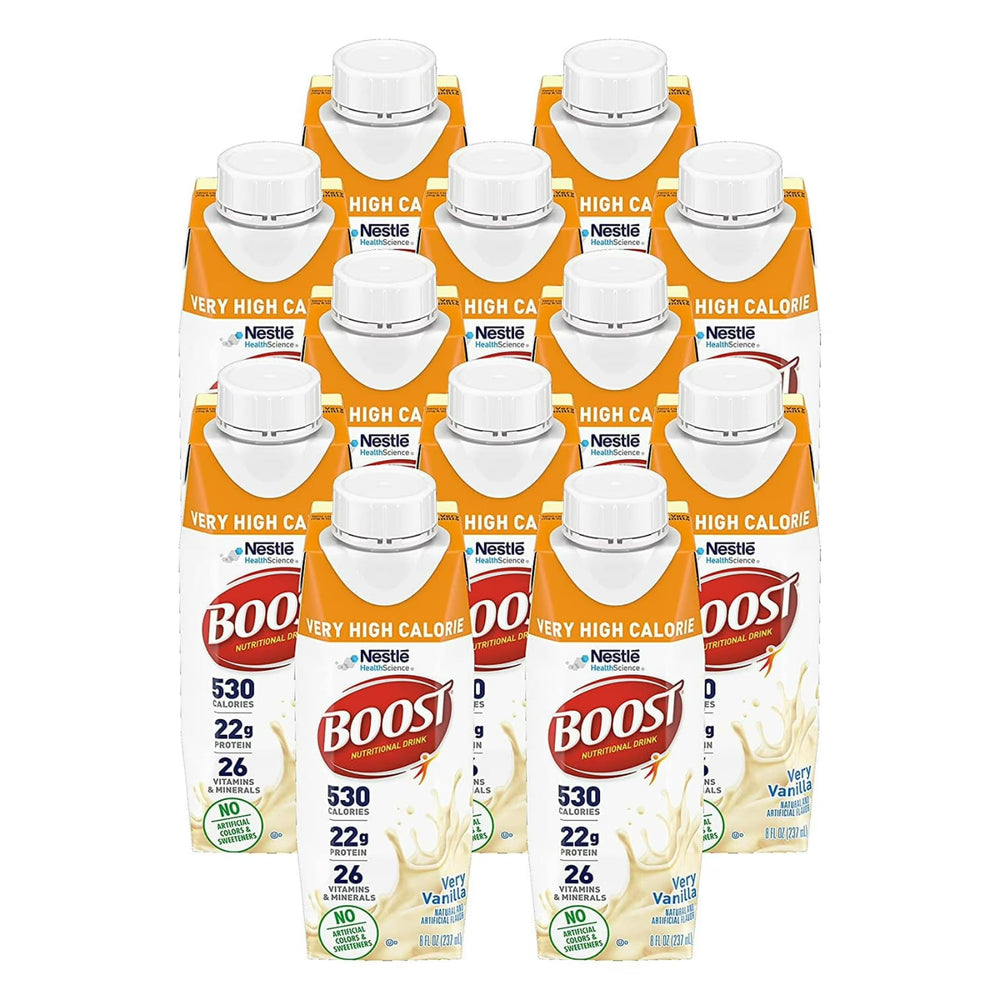 BOOST VHC vanilla bottle showing high-calorie nutrition for energy on the go