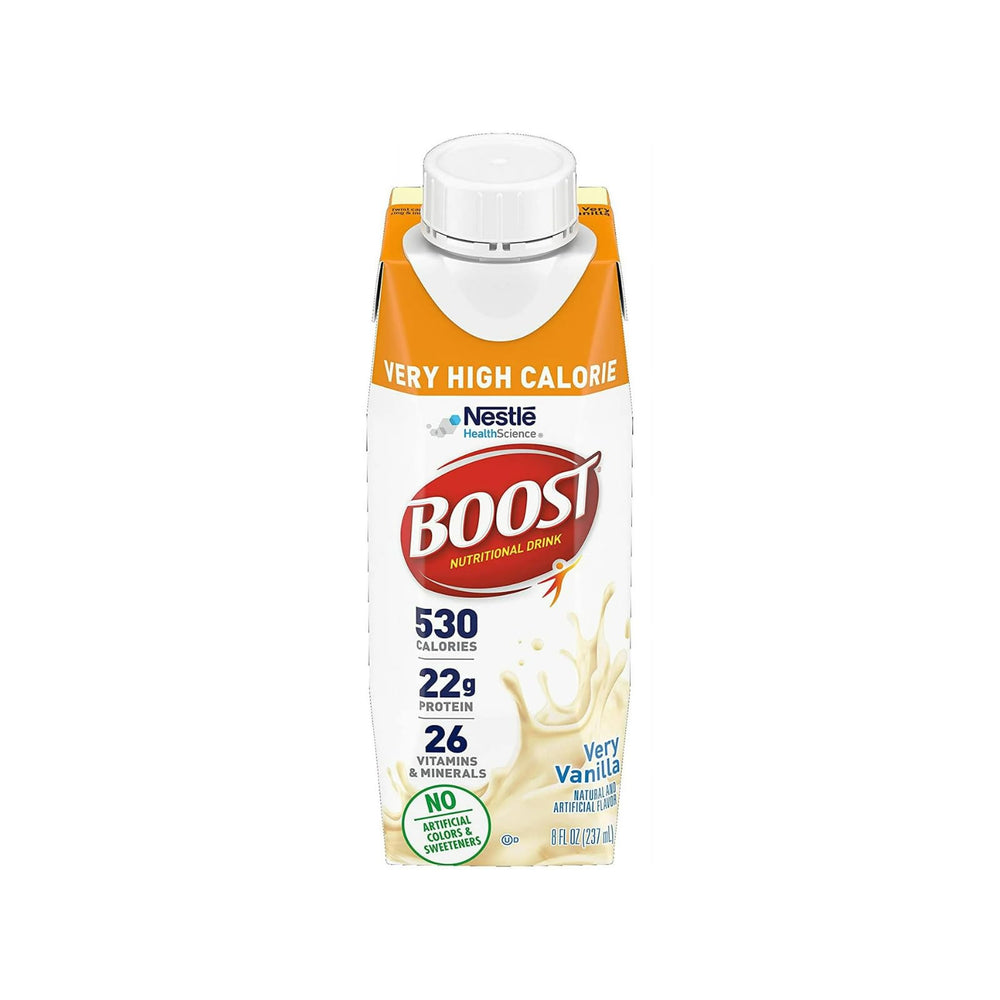 BOOST VHC vanilla nutrition label highlights 530 calories per serving
