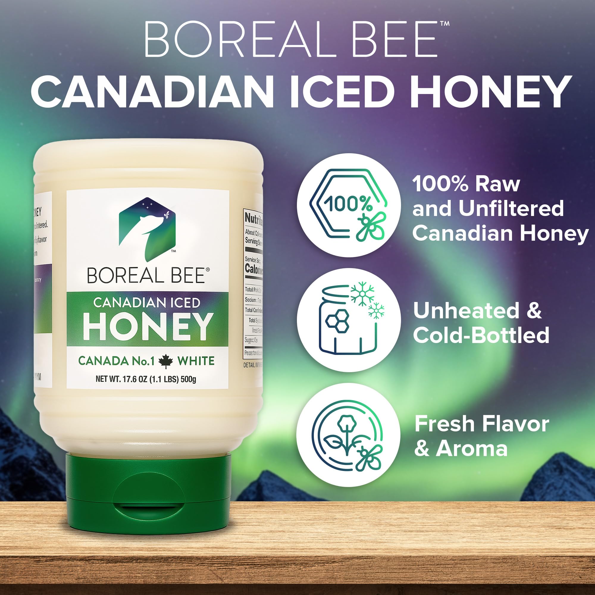 BOREAL BEE squeeze bottle – precise drizzle over pancakes.