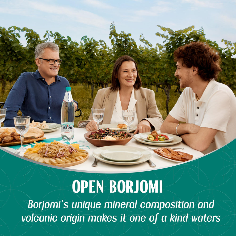 BORJOMI mineral-content-illustration communicates calcium, magnesium, and bicarbonates in balance