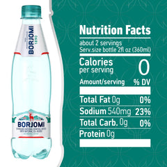 BORJOMI bottle closeup minerals highlights natural electrolytes for hydration
