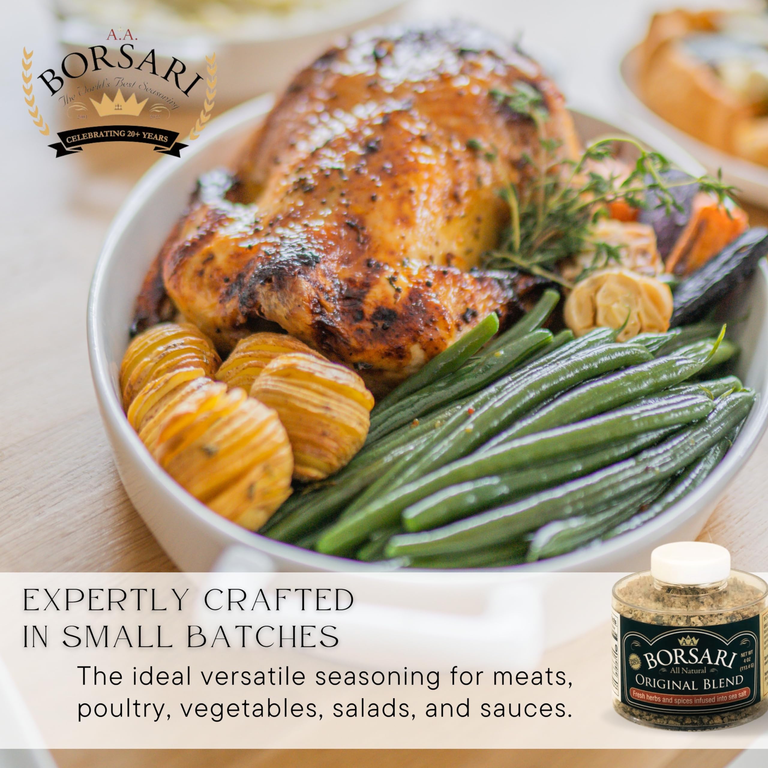 Close-up of Borsari Original Seasoning Salt ingredients and herbs for flavorful cooking