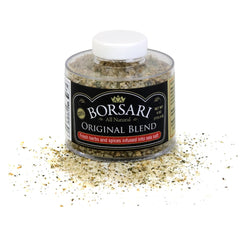 Borsari Original Seasoning Salt packaging highlights a gluten-free, all-natural blend.