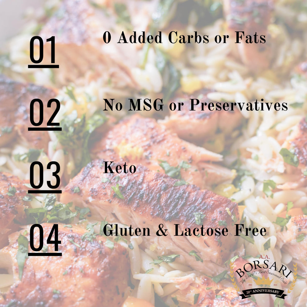 Borsari original salt bottle highlights balanced herbs for poultry and fish