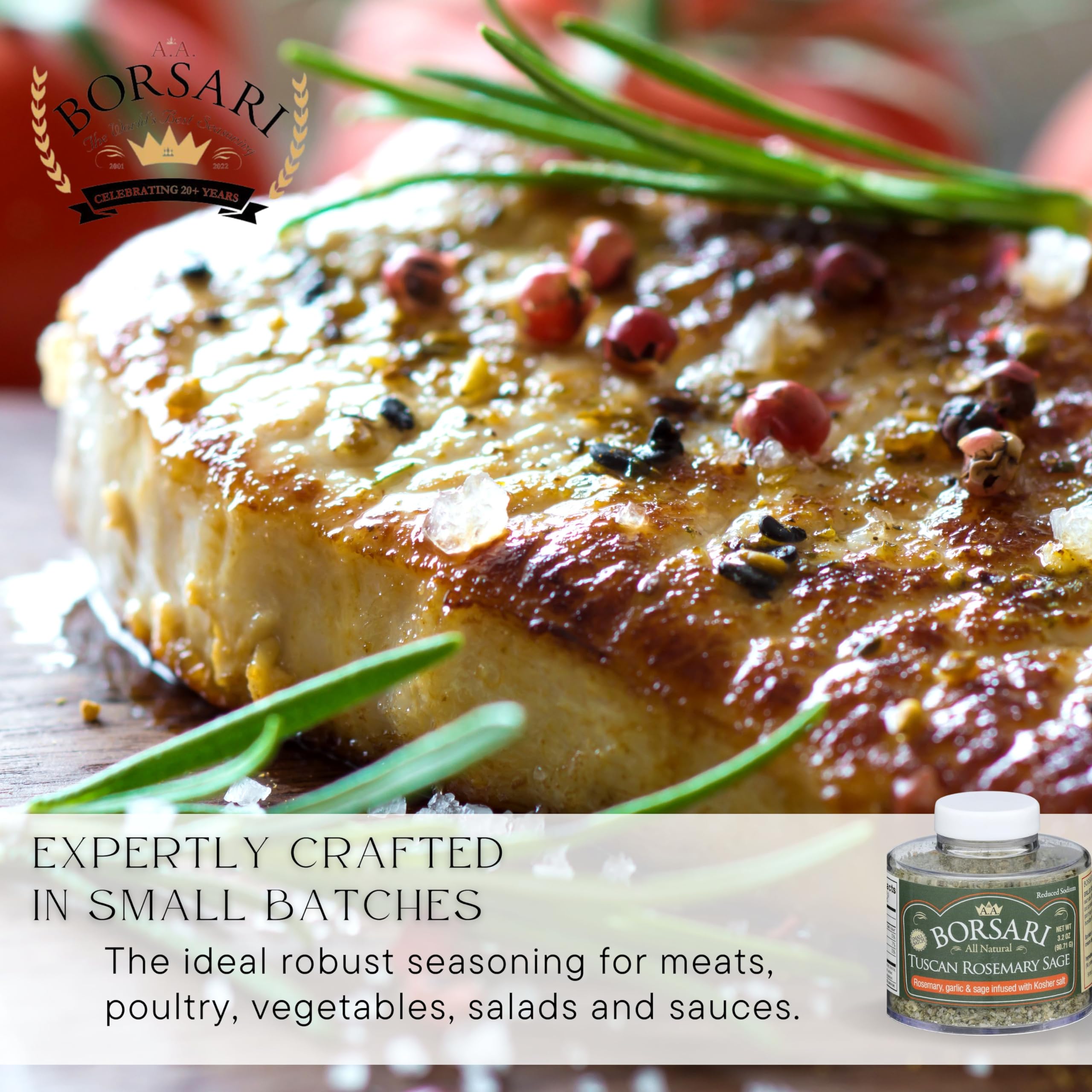 Borsari Tuscan Rosemary Sage closeup texture highlights fresh herb flakes.
