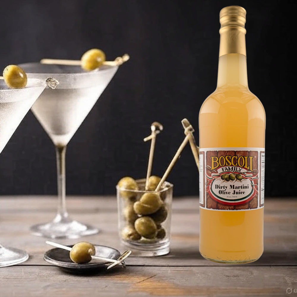 Boscoli Dirty Martini Olive Juice Bloody Mary topping closeup for bold, savory depth