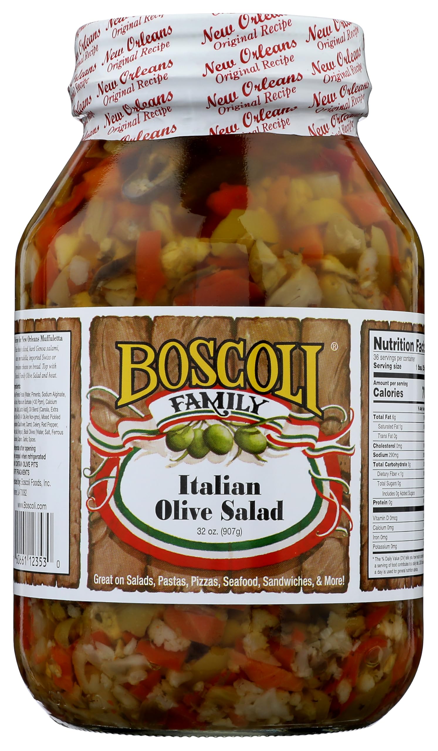 Boscoli Family Italian Olive Salad jar—tangy topping for salads and sandwiches