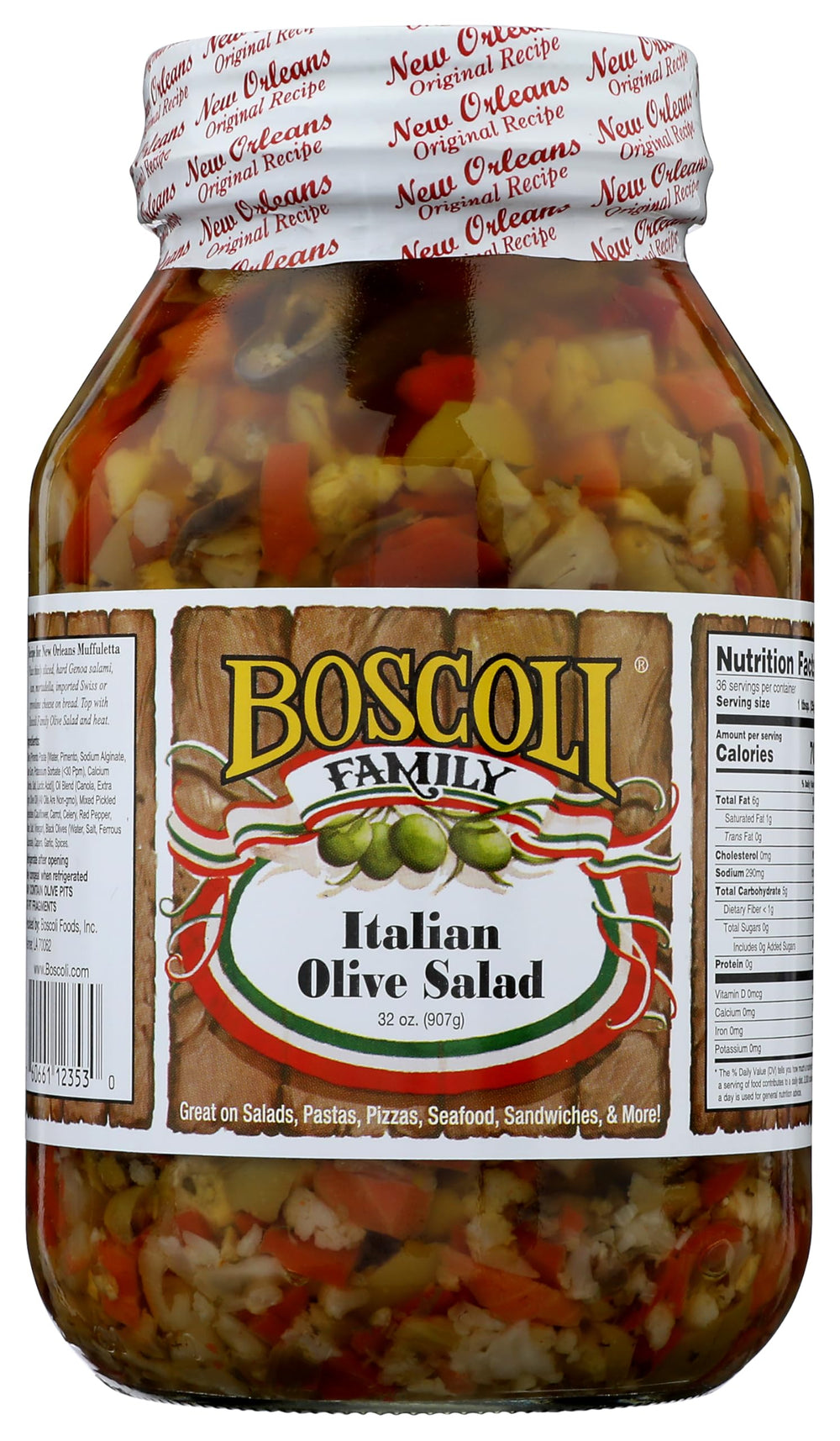 Boscoli Family Italian Olive Salad jar—tangy topping for salads and sandwiches