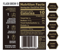 Close-up of BOSS Coffee Flash Brew can showing bold label and sleek design.