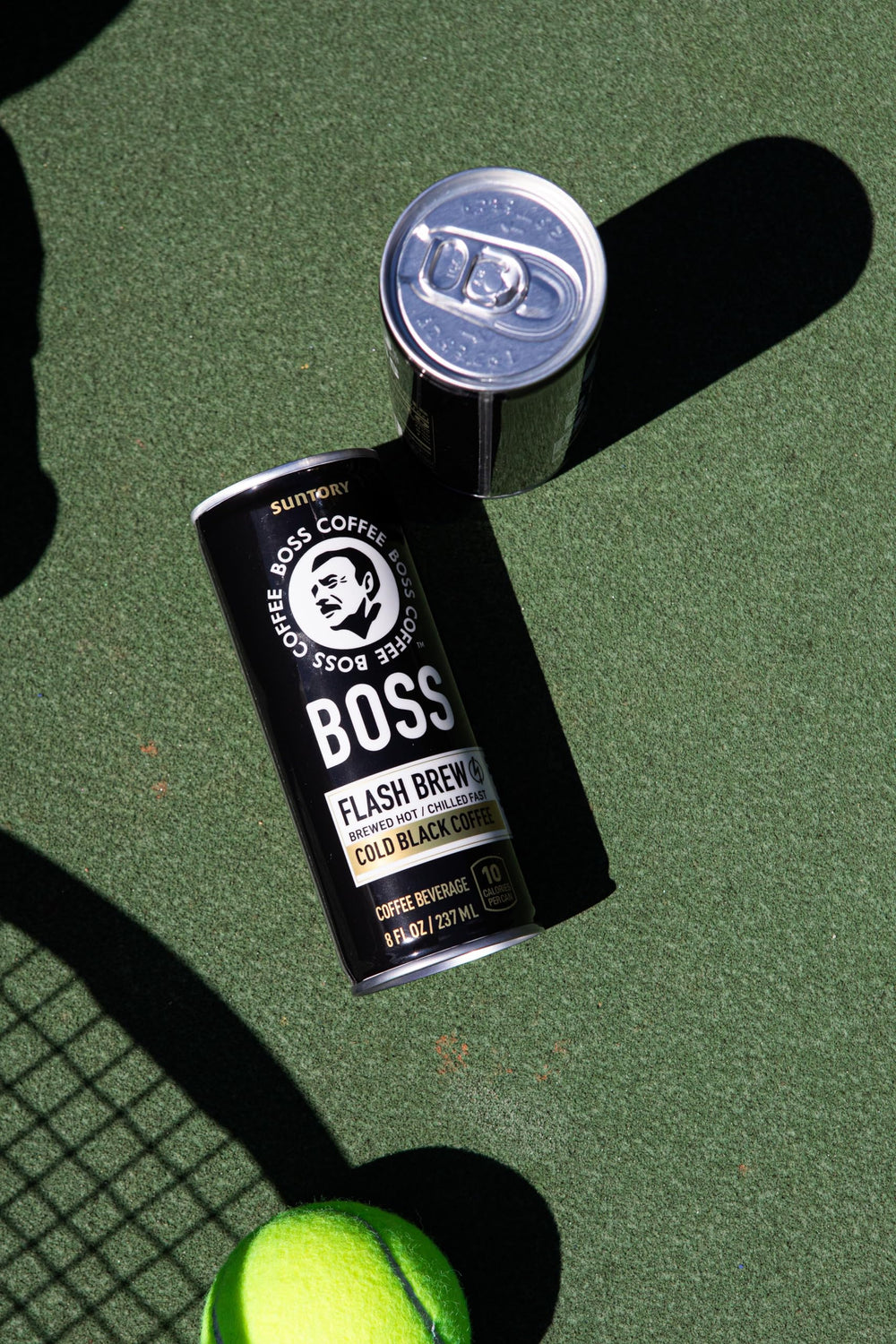 BOSS Coffee 8oz can, caffeine boost in a sleek portable package.