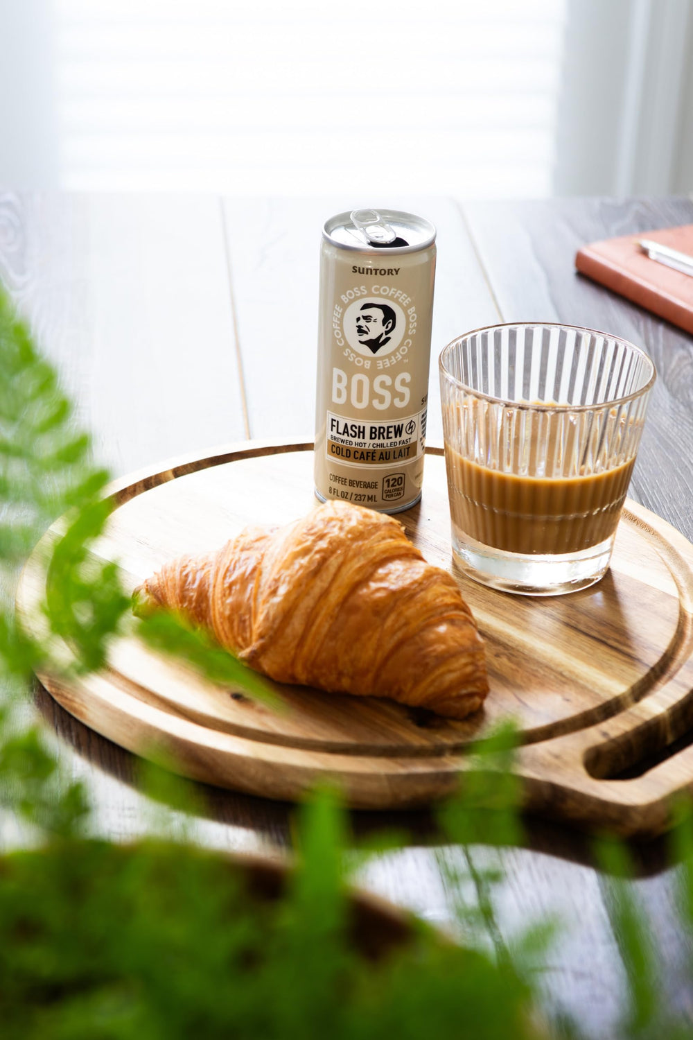 BOSS Coffee ready-to-drink glass for a quick breakfast boost.