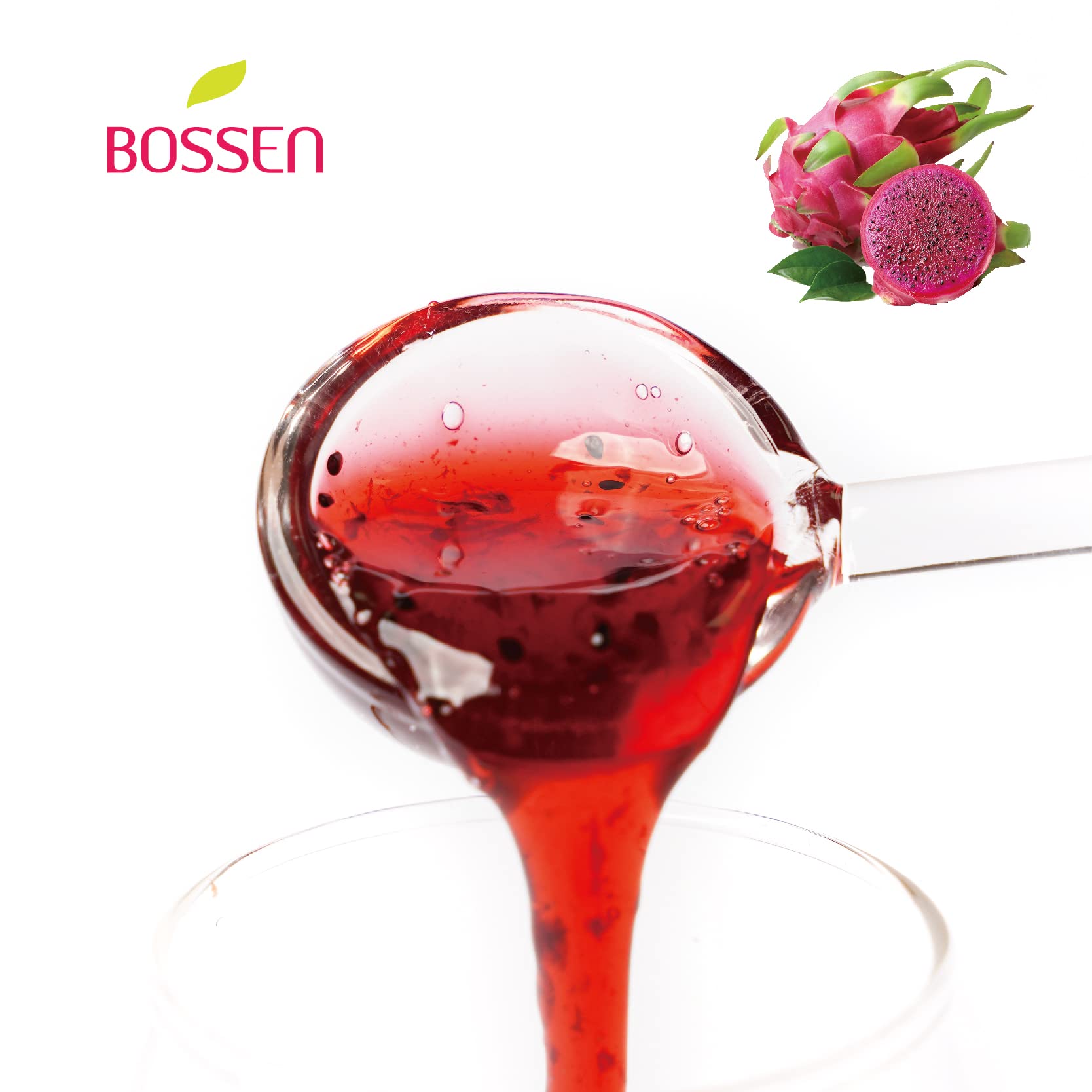 Bossen Dragon Fruit Syrup packaging closeup highlighting the 5.5 lb value