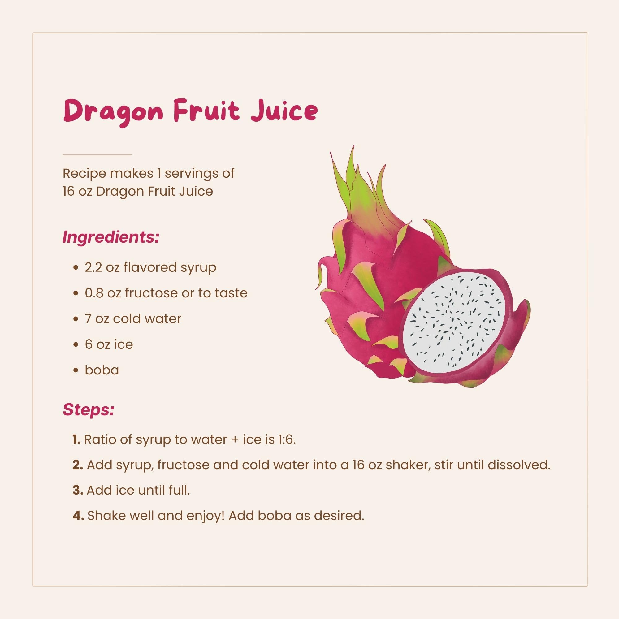 Bossen Dragon Fruit Syrup swirls into tea for authentic taste