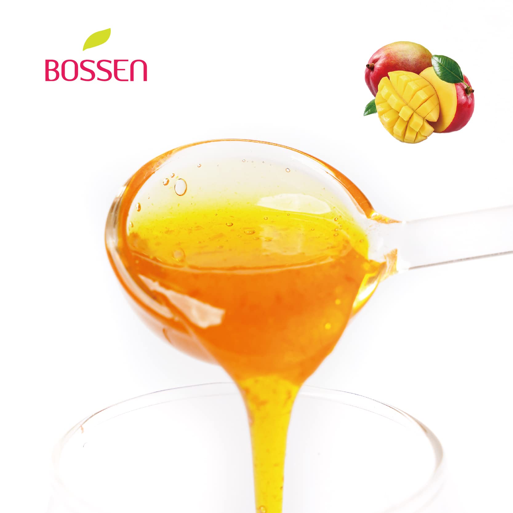 Shaved ice topped with Bossen Mango Syrup for fruity refreshment.