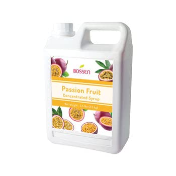 Bossen Passion Fruit Syrup bottle closeup highlights rich aroma for drinks