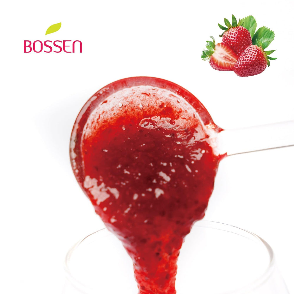 Bubble tea cup featuring Bossen Strawberry Syrup's authentic flavor
