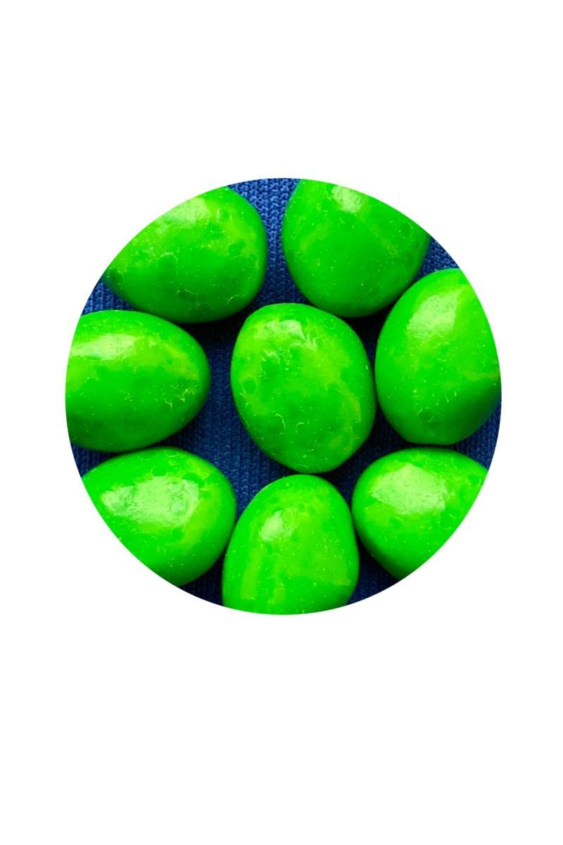 Sour green apple flavor Senzu Beans in a printed cloth bag, great for party favors.