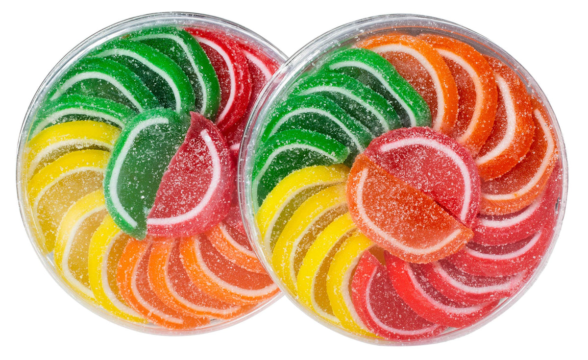 Boston Fruit Slices two-pack in acetate circle, classic bite-sized fruit candy for sharing.