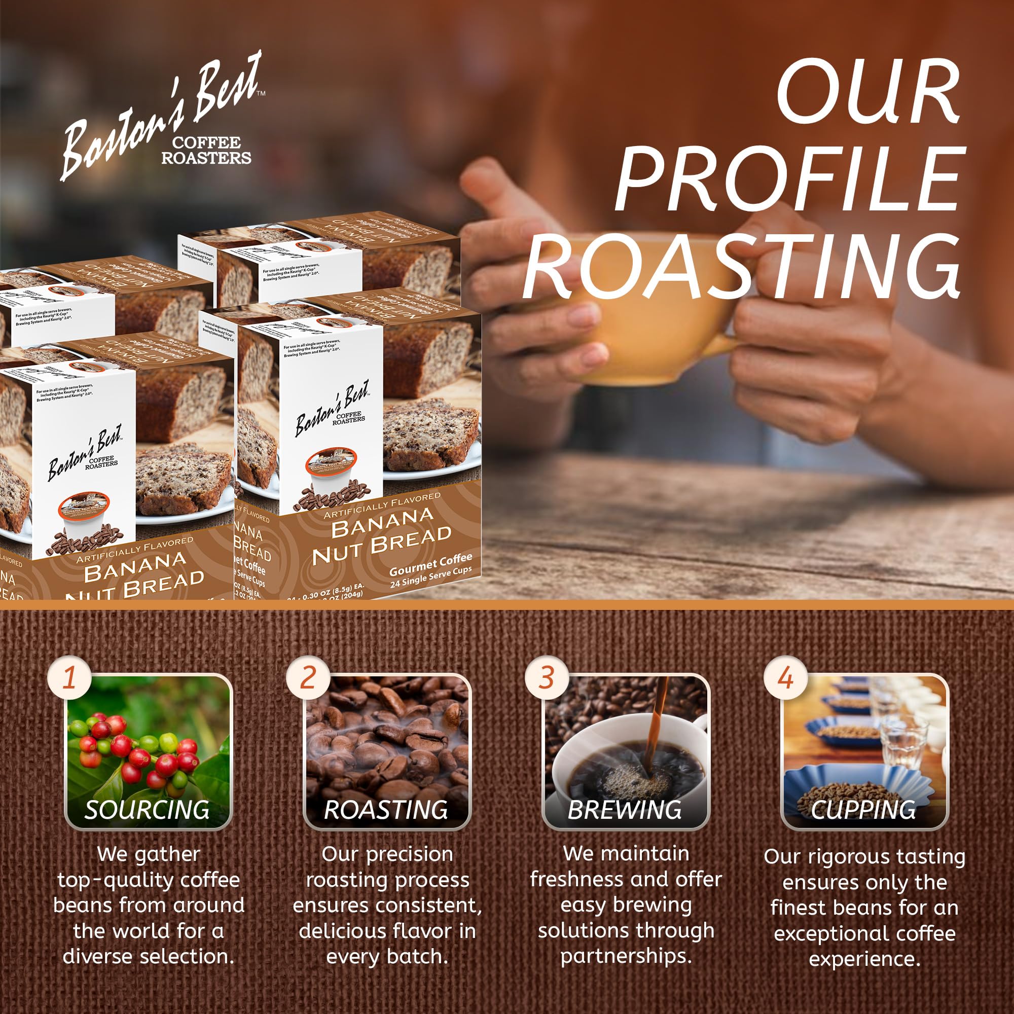 Boston's Best Banana Nut aroma coffee with inviting scent to start your day