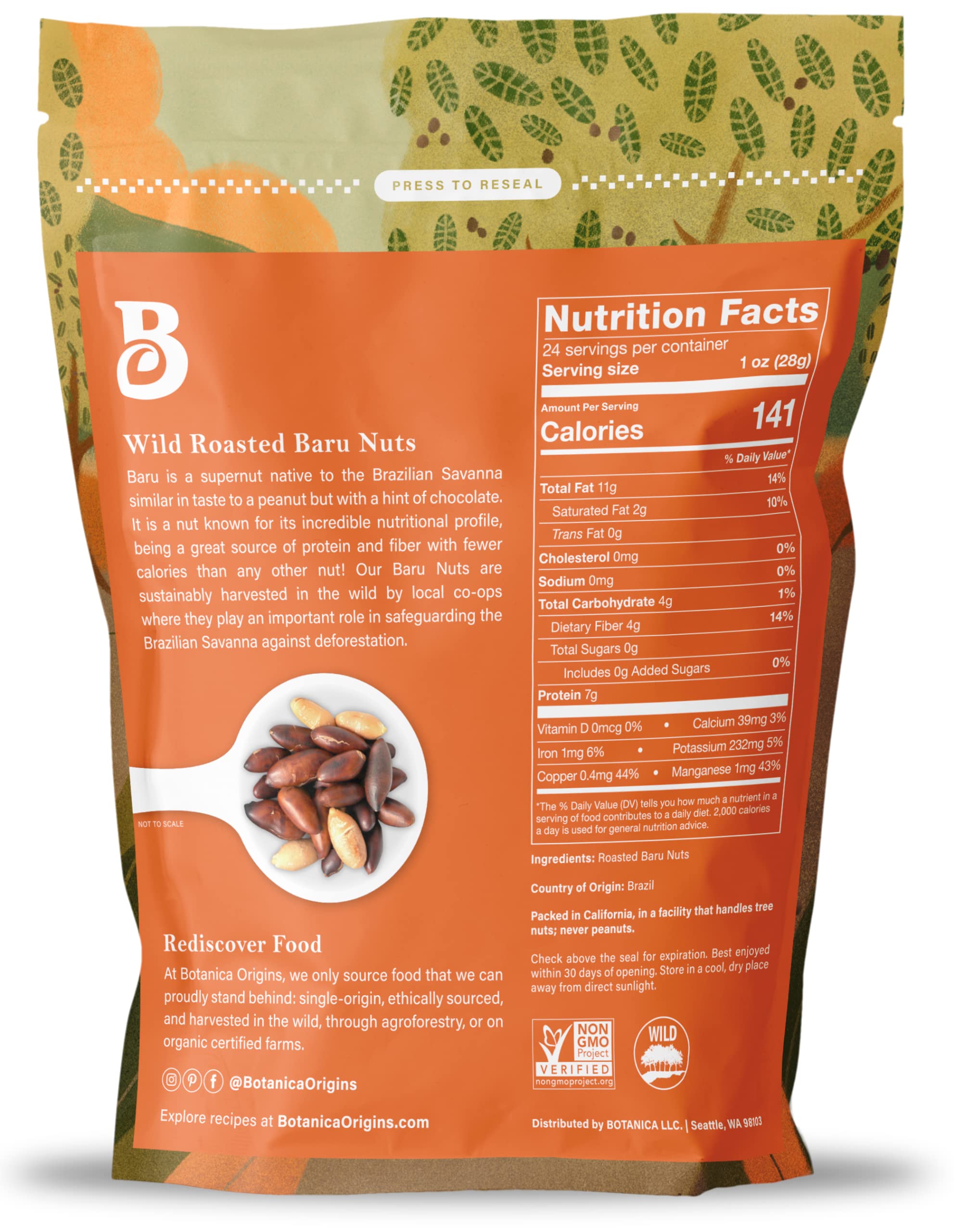Botanica Origins Baru Nuts roasted bowl highlights savory, nutty flavor for quick kitchen snacking.