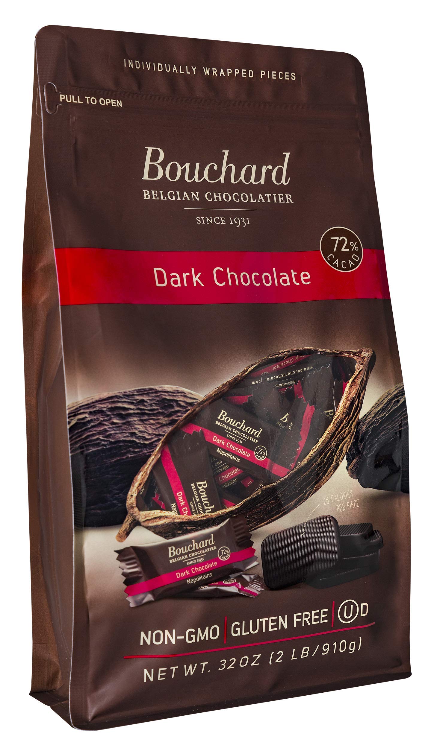 Bouchard premium Belgian dark chocolate 72% cacao packaging highlights premium quality and gifting appeal
