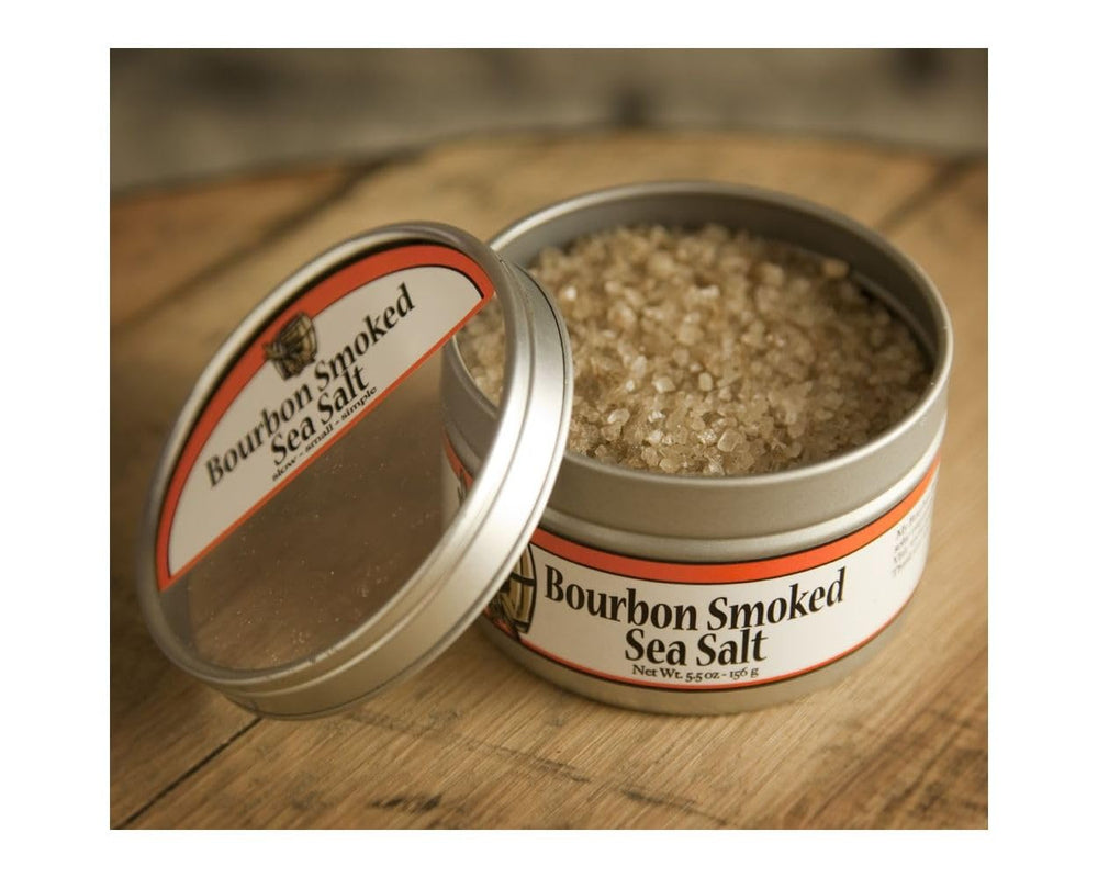 Packaging of Bourbon Smoked Sea Salt on a store shelf signaling premium all-natural flavor
