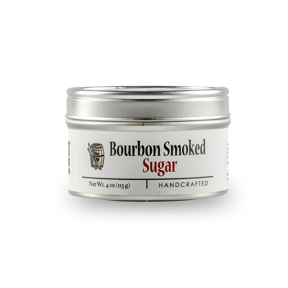 Bourbon Barrel Foods Smoked Sugar Tin pour showing smoky-sweet finish for desserts and cocktails
