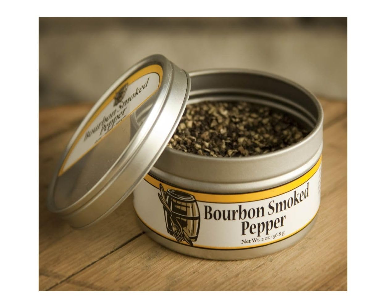 Bourbon Smoked Pepper coarse-grain texture ready to sprinkle on steaks